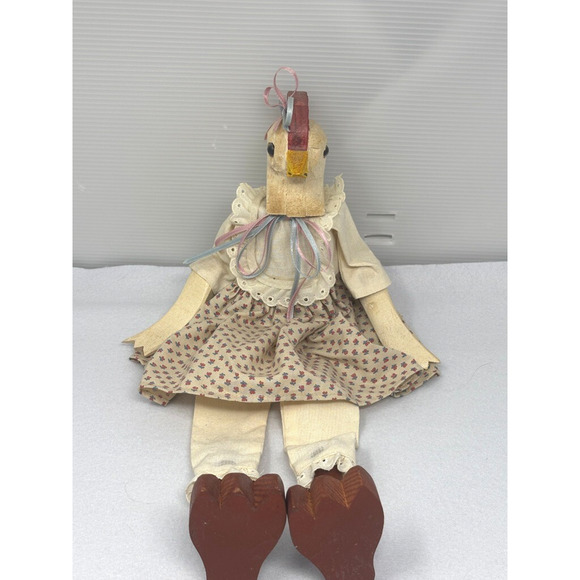 Accents | Country Folk Art Chicken Rag Dolls Cloth Shelf Sitters Wood ...